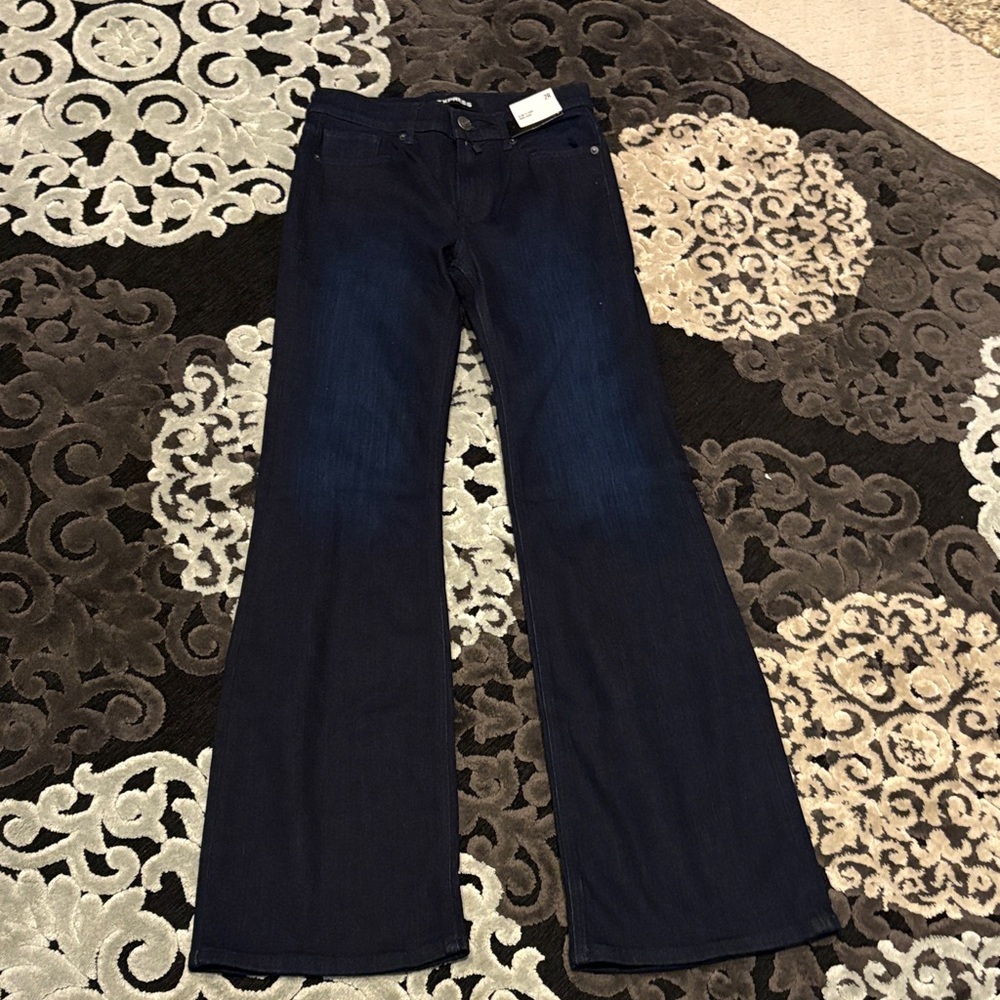 NWT Express Women's Dark Slim Flare High Rise Blue Jeans 2R